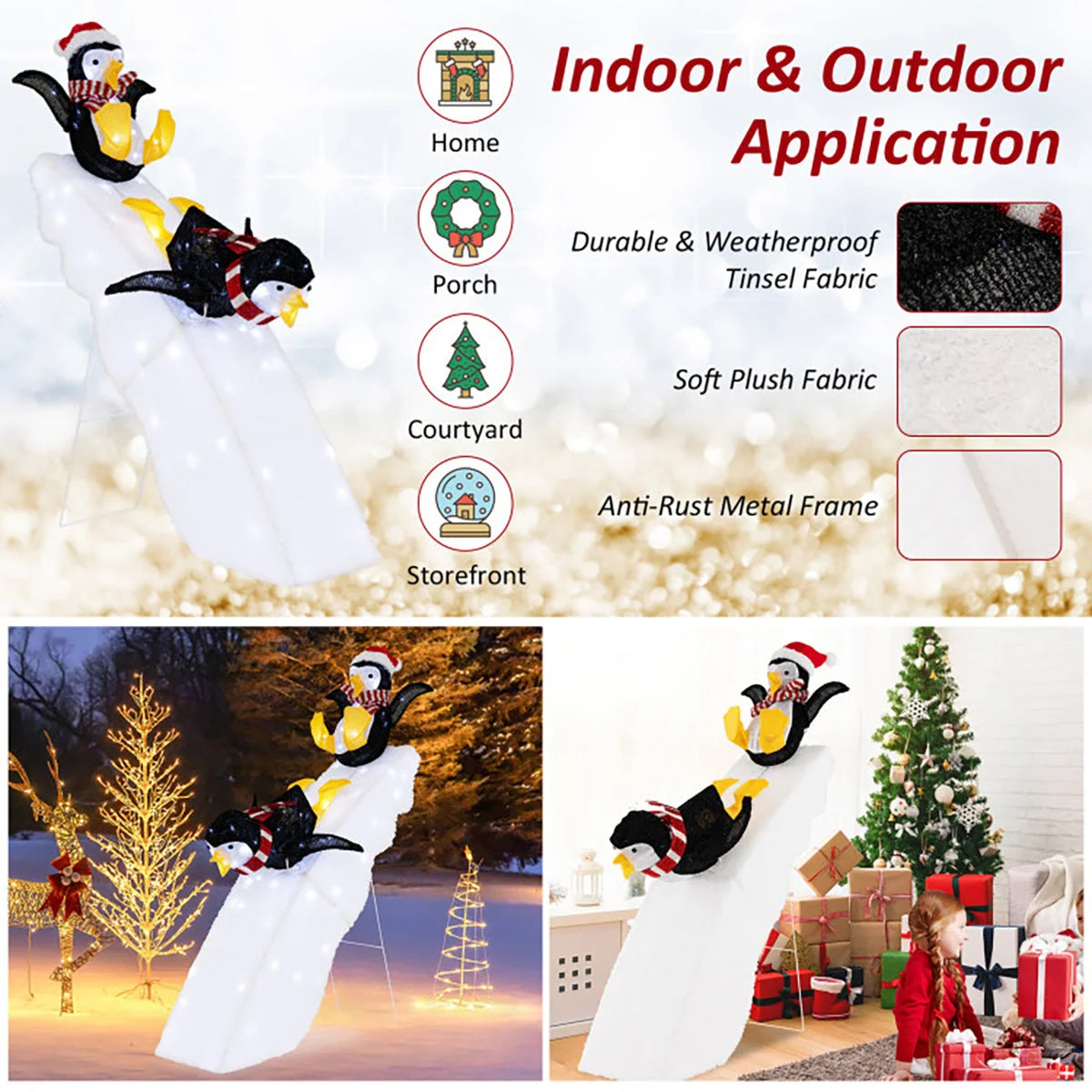 Penguin Christmas Decoration 130 LED Weatherproof 4 Ft Tall