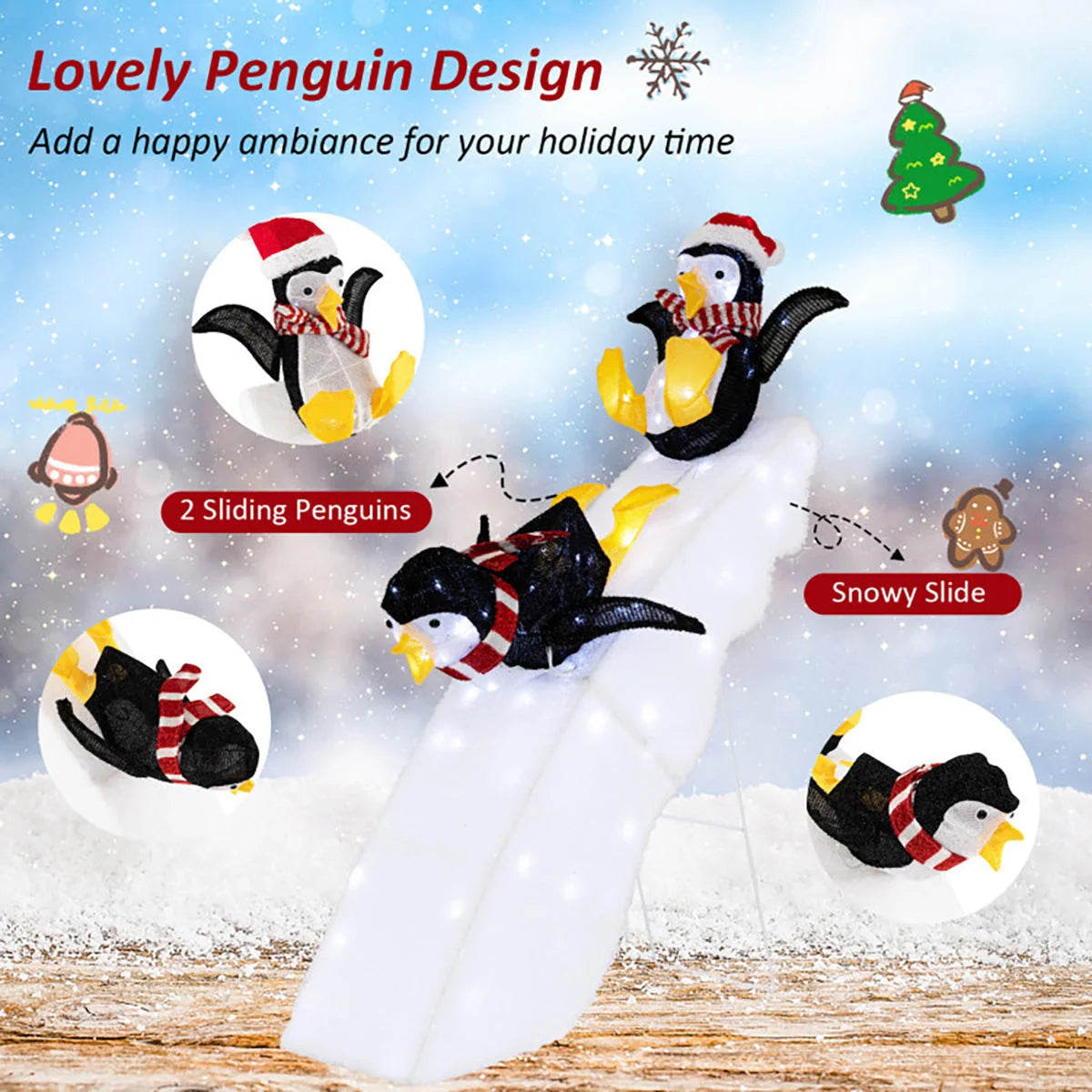 Penguin Christmas Decoration 130 LED Weatherproof 4 Ft Tall