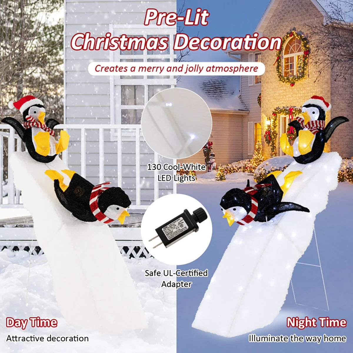 Penguin Christmas Decoration 130 LED Weatherproof 4 Ft Tall