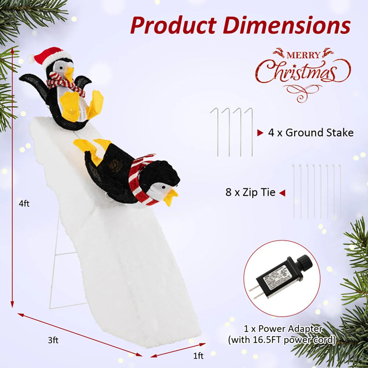 Penguin Christmas Decoration 130 LED Weatherproof 4 Ft Tall