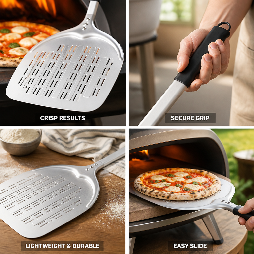 Perforated Aircraft-Grade Aluminum & Ergonomic Non-Slip Handle Pizza Peel