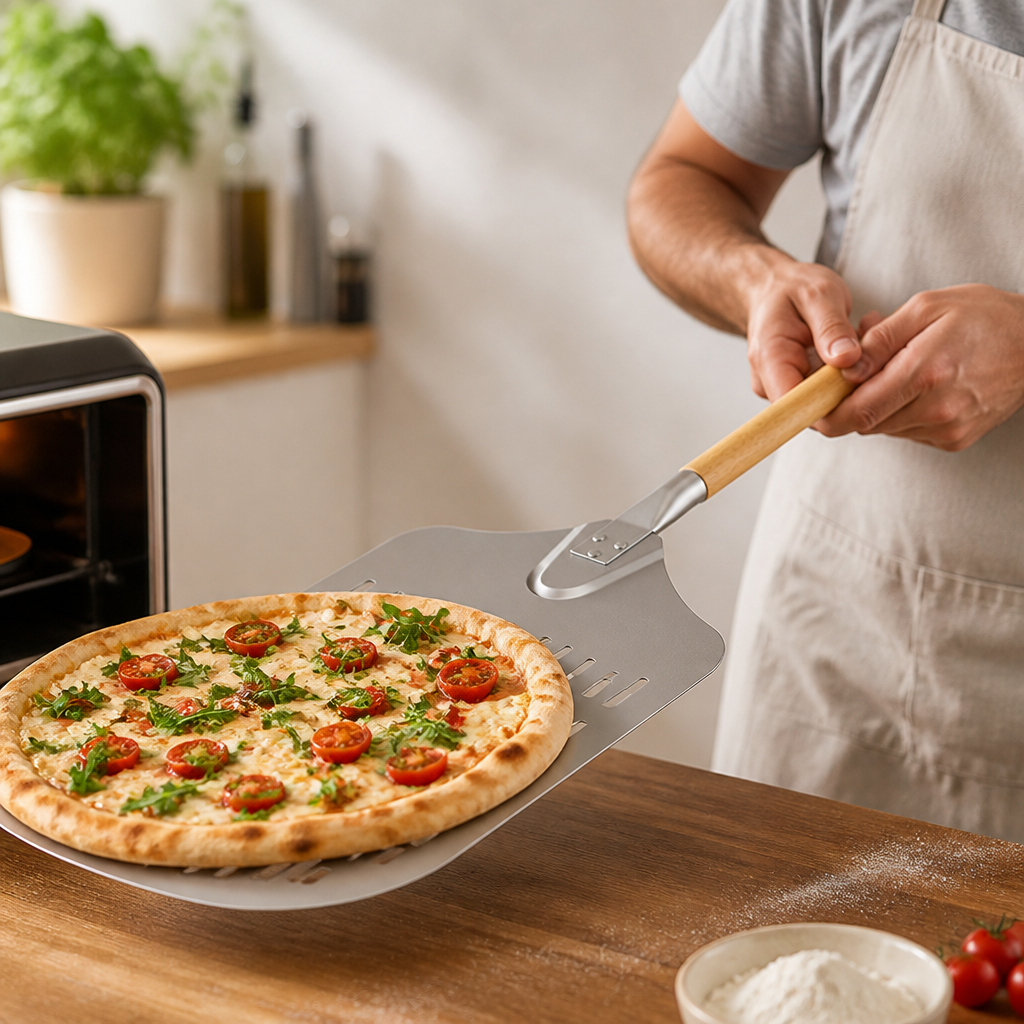 Perforated Stainless Steel & Beech Wood Handle Pizza Peel