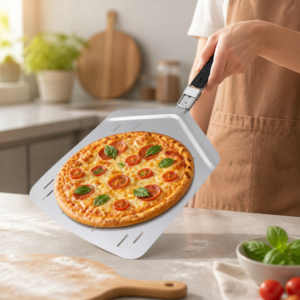 Perforated Stainless Steel Foldable Pizza Peel (Non-Slip Handle)