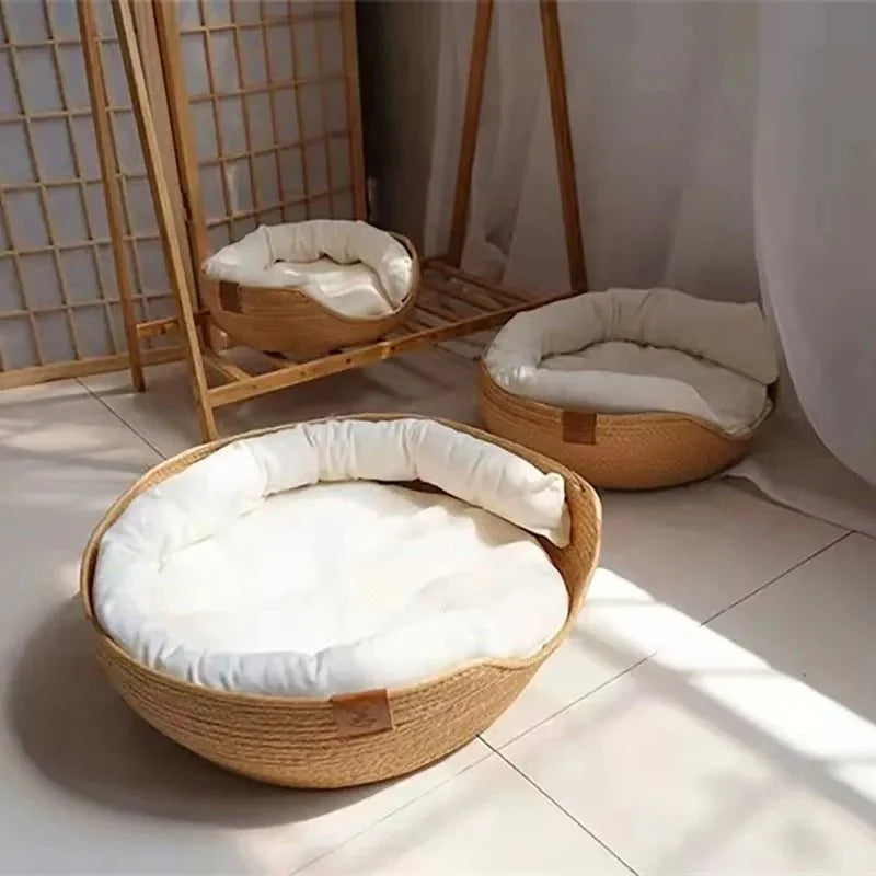 Pet Bed Bamboo Wicker Breathable Wipe-Clean