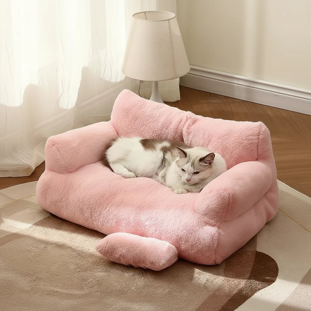 Pet Bed Ergonomic Raised Edge Removable Washable Cover
