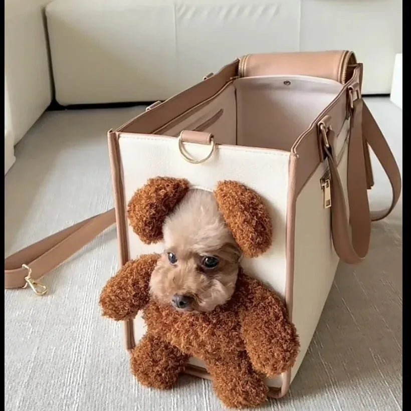 Pet Carrier Breathable Mesh Viewing Window Water-Resistant Vegan Leather
