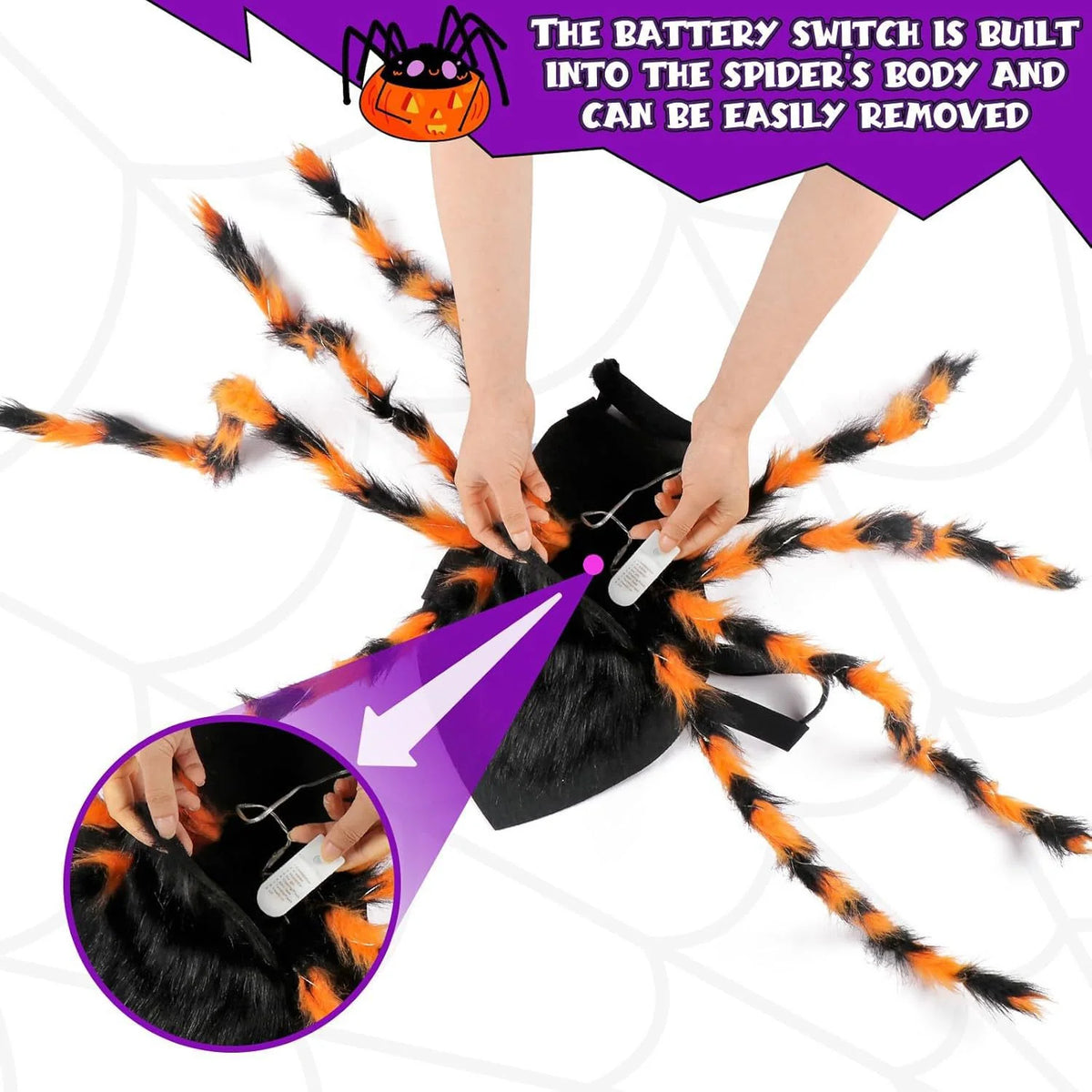 Pet Costume Spider Design Eight Movable Plush Legs Adjustable Velcro Straps