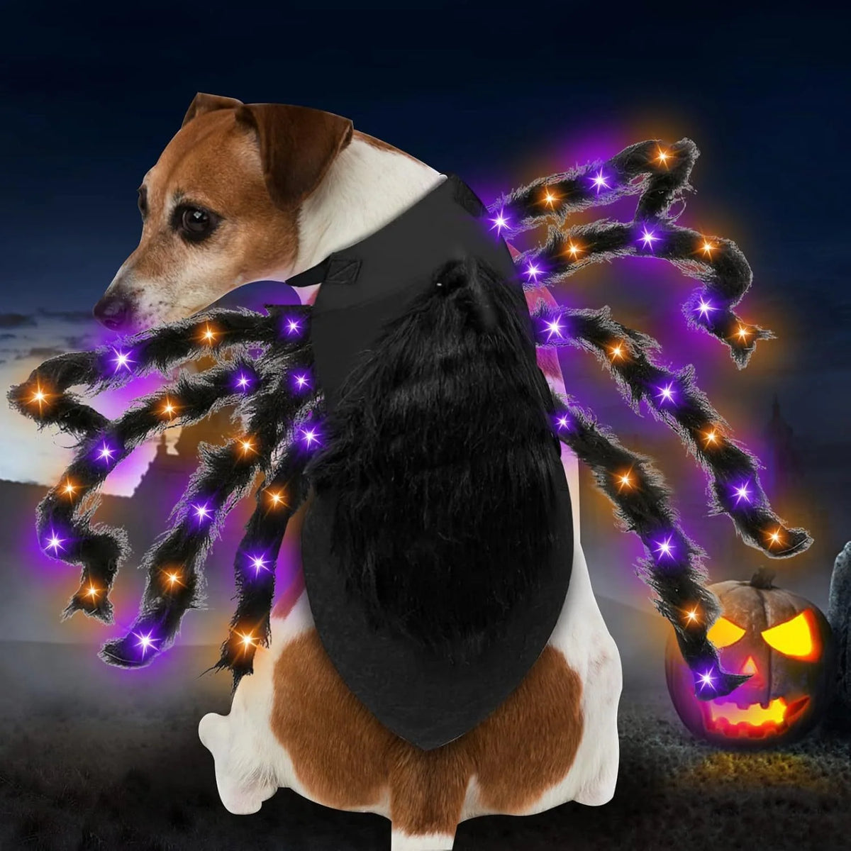 Pet Costume Spider Design Eight Movable Plush Legs Adjustable Velcro Straps