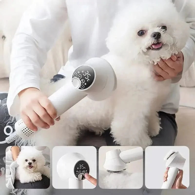 Pet Grooming Dryer Brush Warm Airflow Adjustable Temperature