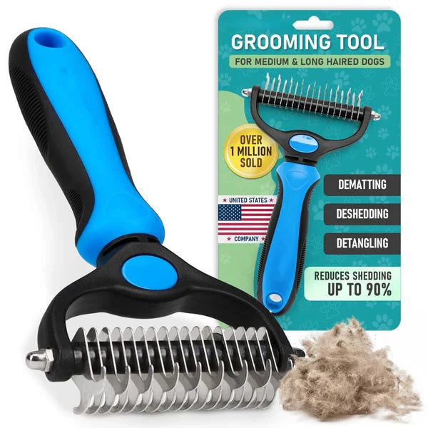 Pet Grooming Rake Two-Sided Detangling & Deshedding Gentle Teeth