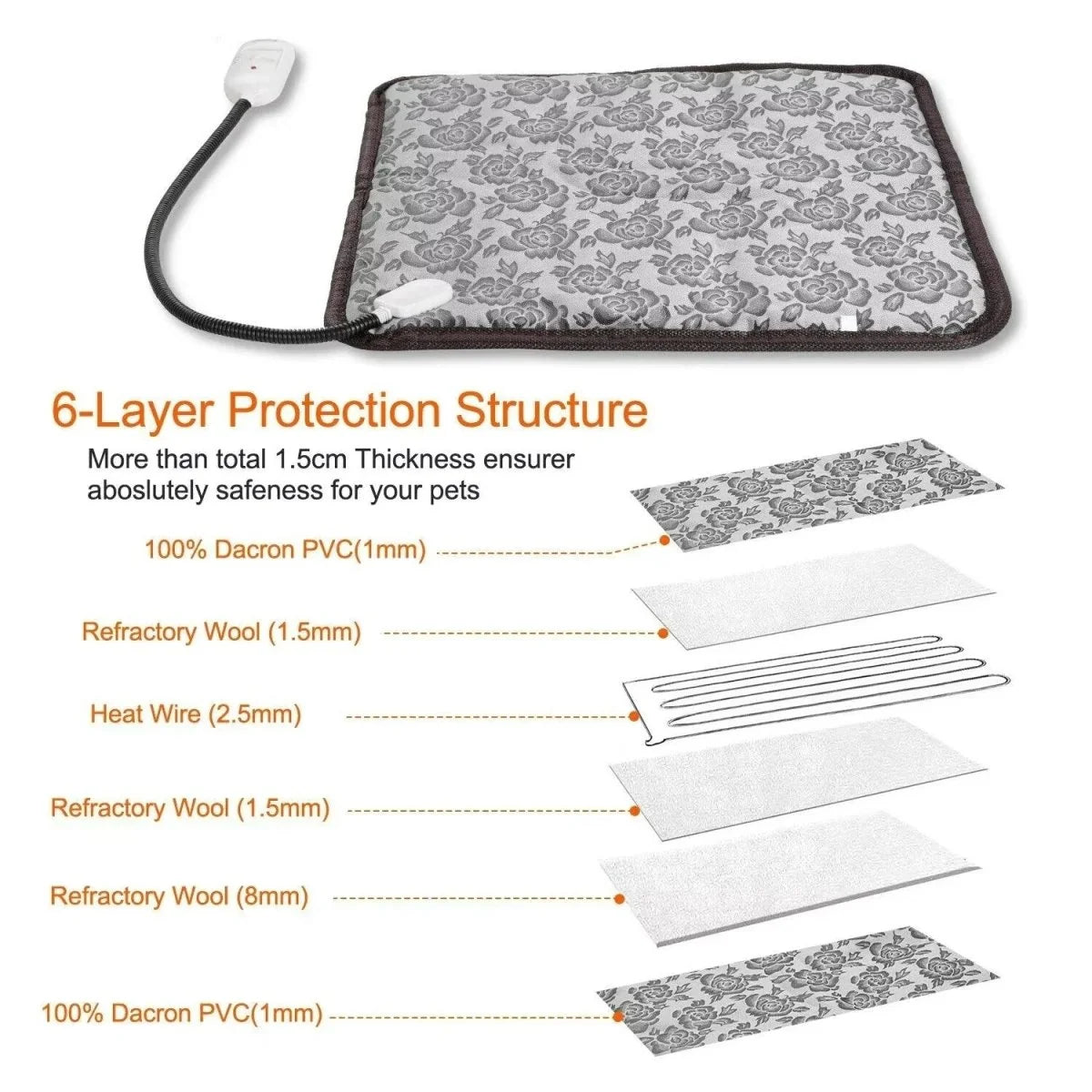 Pet Heating Mat Adjustable Temperature Waterproof Surface
