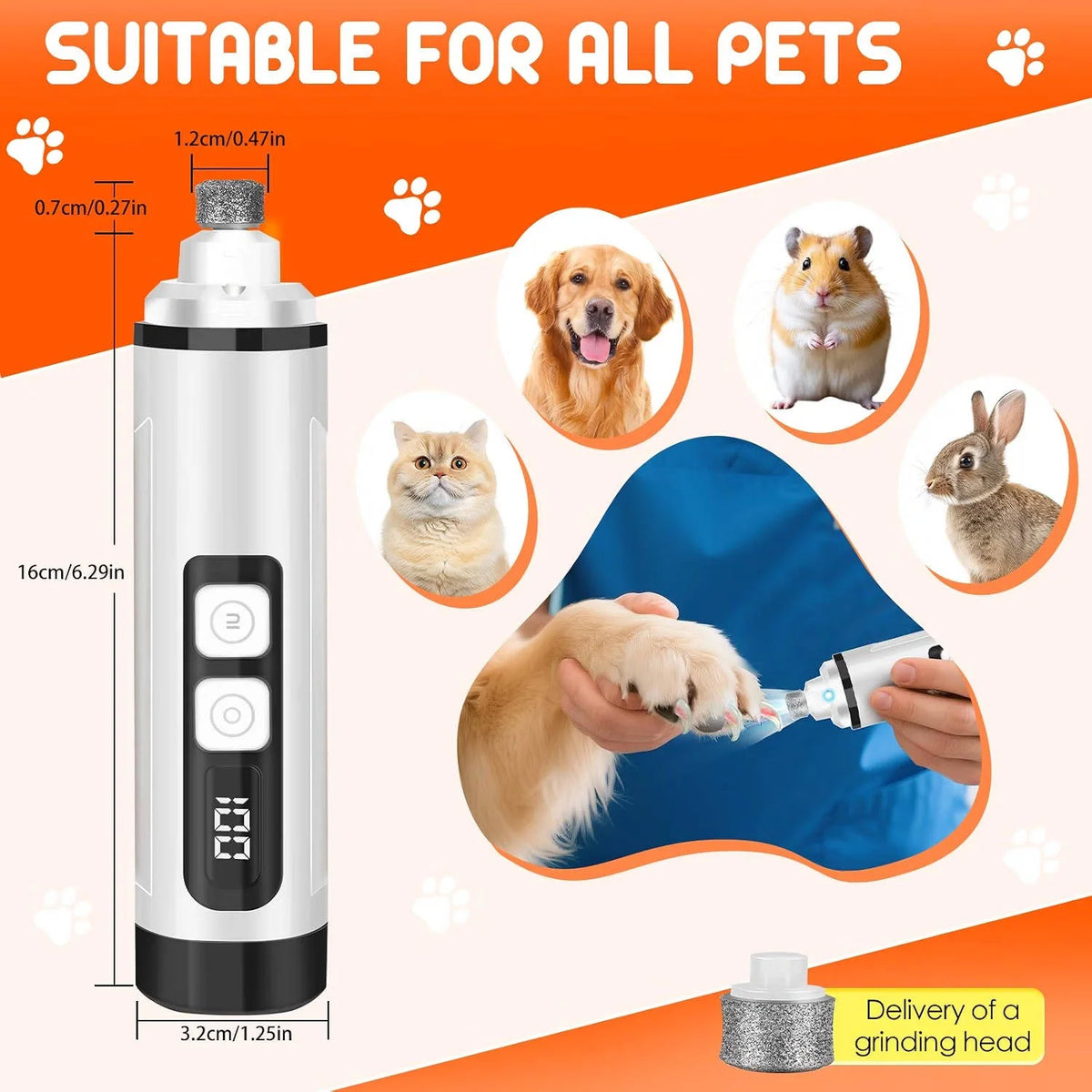 Pet Nail Grinder Rechargeable Quiet LED