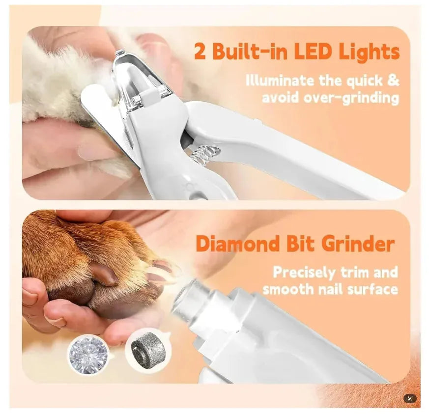 Pet Nail Trimmer LED Light 2-in-1 Rechargeable Quiet Operation
