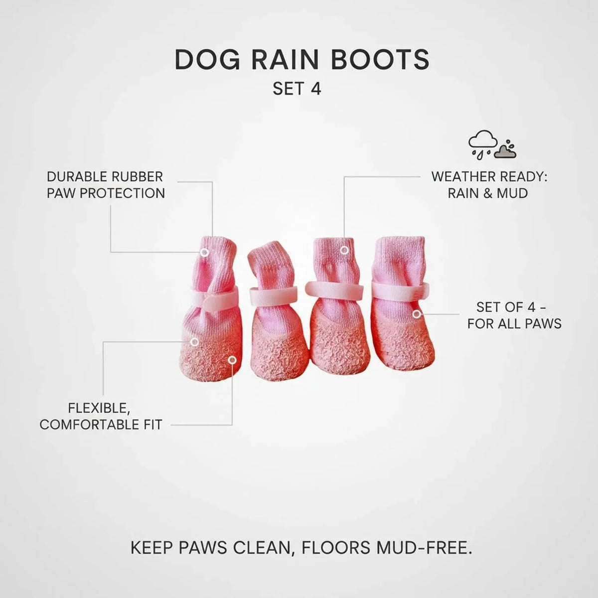 Pet Rain Boots Flexible Rubber Set of 4