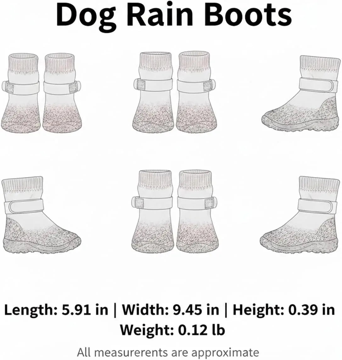 Pet Rain Boots Flexible Rubber Set of 4