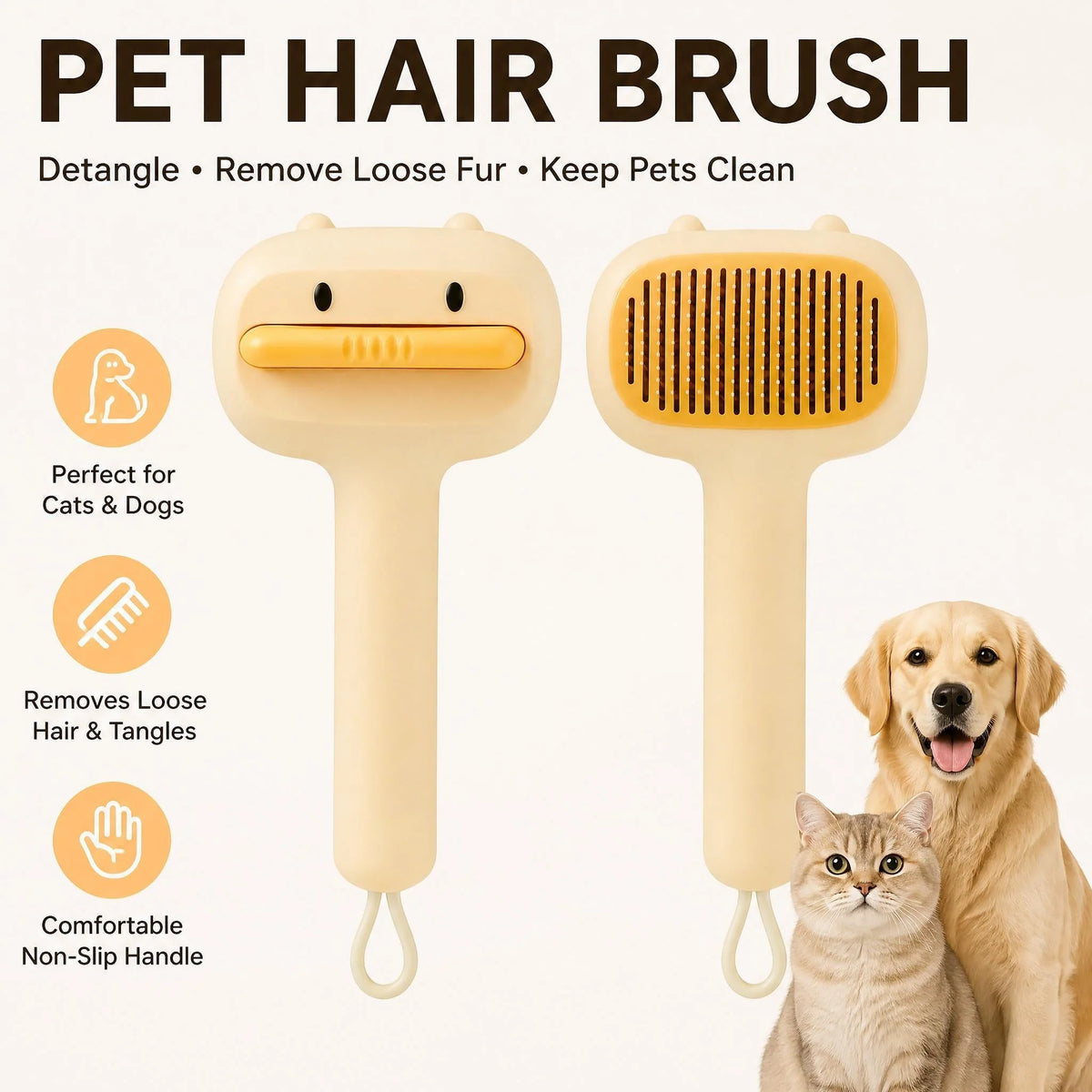 Pet Slicker Brush Self-Cleaning Rounded Pin Tips