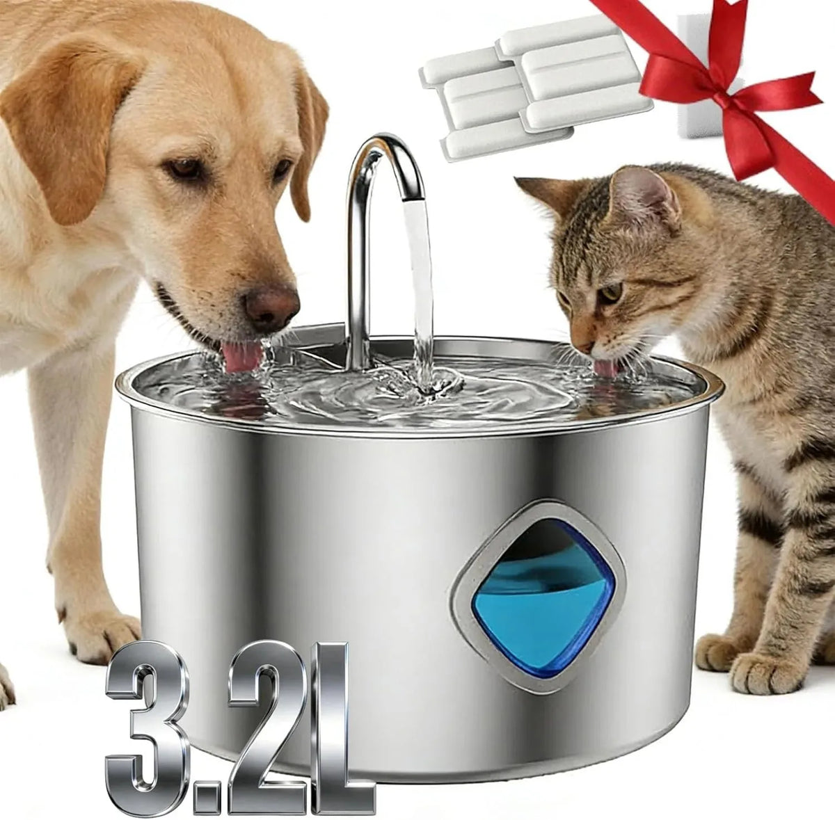Pet Water Fountain Stainless Steel Triple-Stage Filtration Quiet Pump