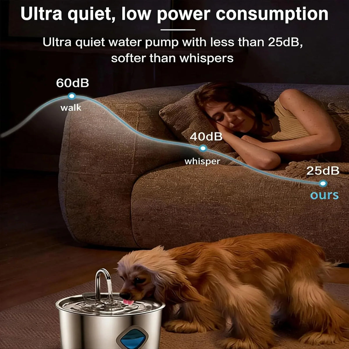 Pet Water Fountain Stainless Steel Triple-Stage Filtration Quiet Pump