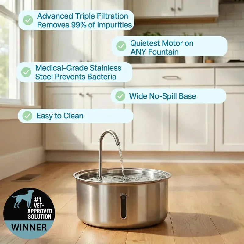 Pet Water Fountain Stainless Steel Triple-Stage Filtration Quiet Pump