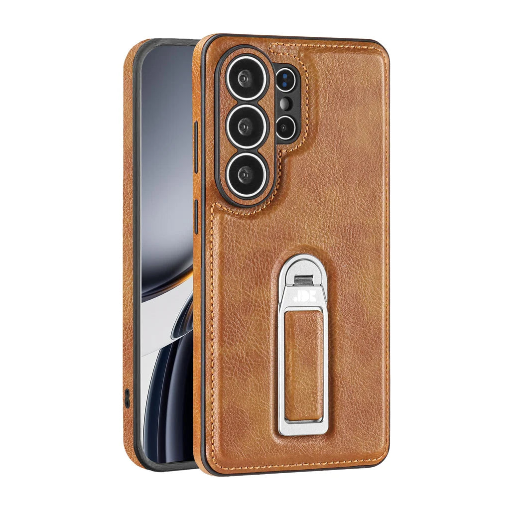 Phone Case Genuine Leather Magnetic Grip Adjustable Stand