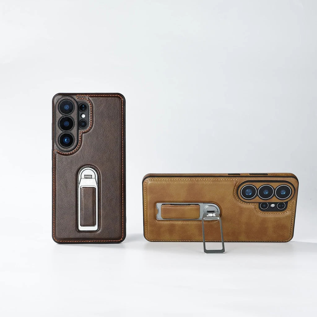 Phone Case Genuine Leather Magnetic Grip Adjustable Stand