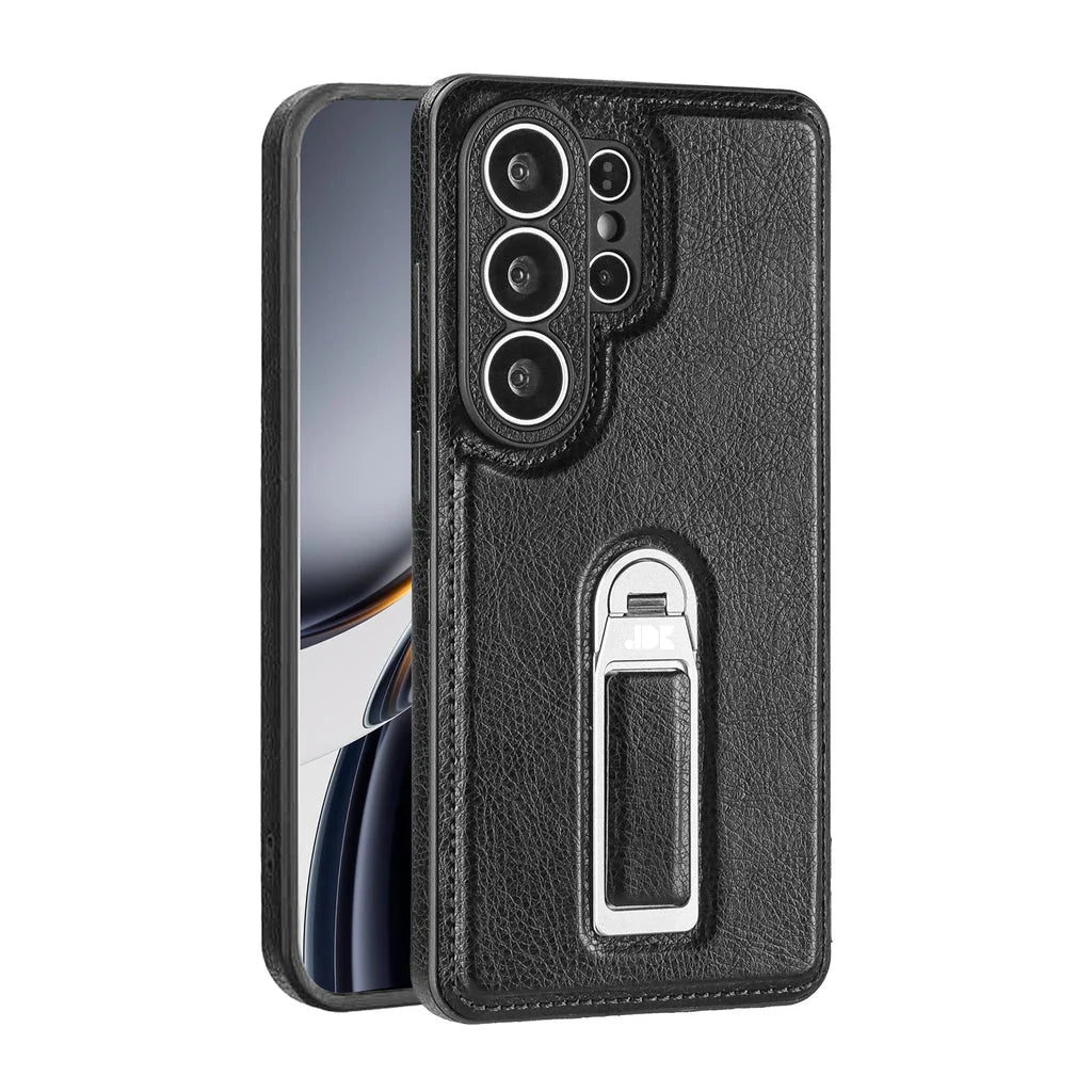 Phone Case Genuine Leather Magnetic Grip Adjustable Stand