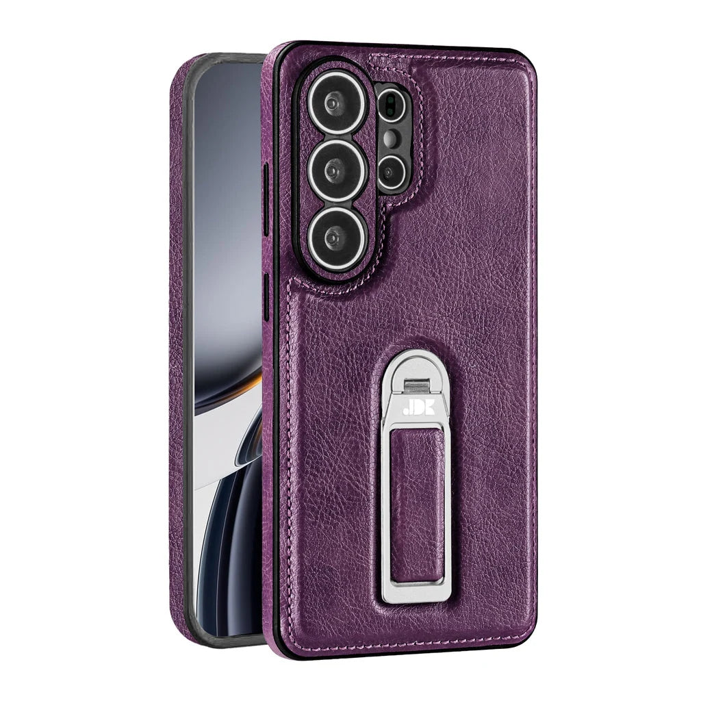 Phone Case Genuine Leather Magnetic Grip Adjustable Stand