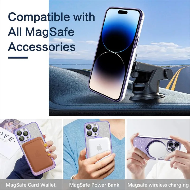 Phone Case Glitter Finish Magnetic Attachment Built-In Kickstand