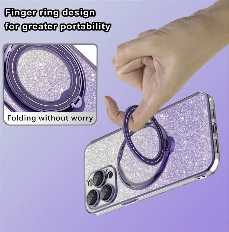Phone Case Glitter Finish Magnetic Attachment Built-In Kickstand