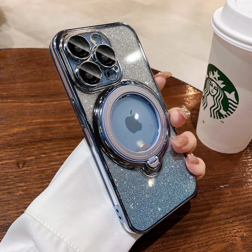 Phone Case Glitter Finish Magnetic Attachment Built-In Kickstand