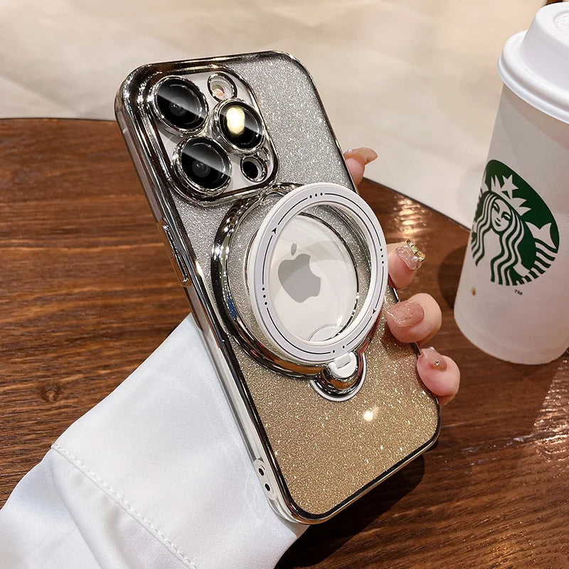 Phone Case Glitter Finish Magnetic Attachment Built-In Kickstand