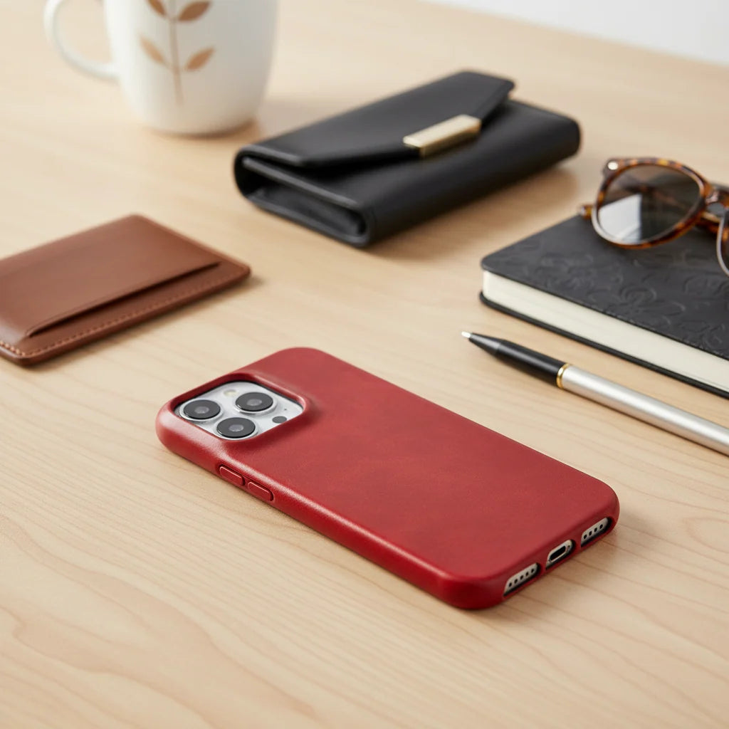 Phone Case Oiled Leather Shock-Absorbing Magnetic Ring