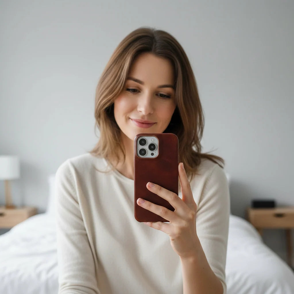 Phone Case Oiled Leather Shock-Absorbing Magnetic Ring