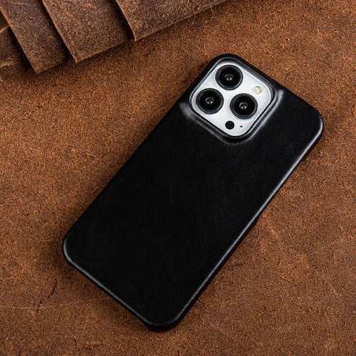 Phone Case Oiled Leather Shock-Absorbing Magnetic Ring