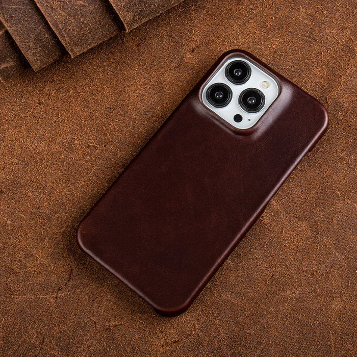 Phone Case Oiled Leather Shock-Absorbing Magnetic Ring