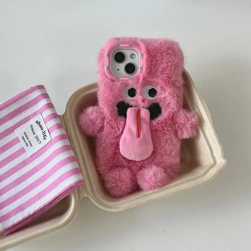 Phone Case Plush Twin Monster Design Strap Included