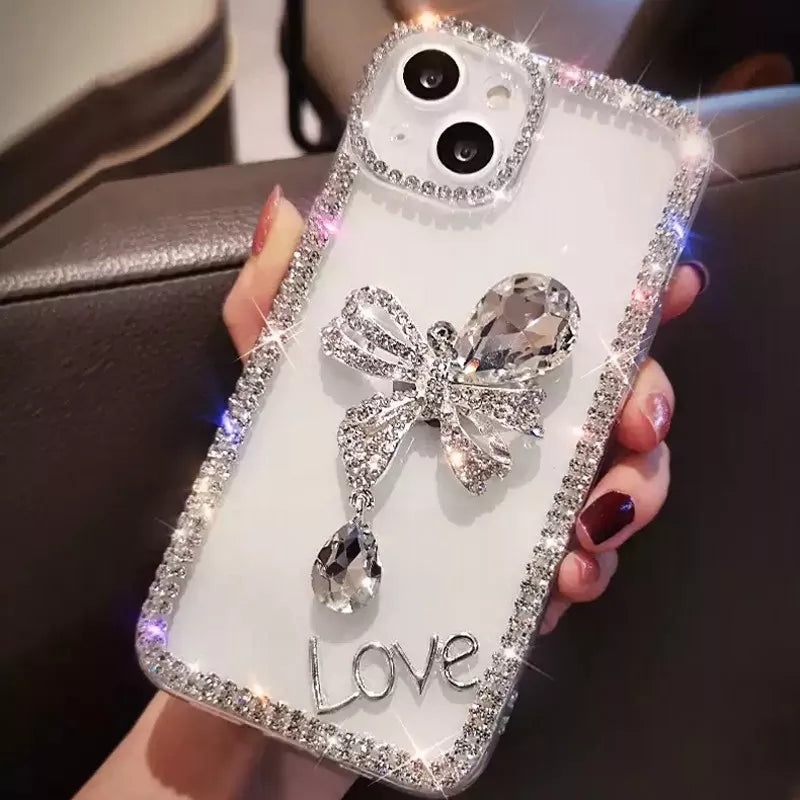 Phone Case Transparent Glitter Pearl Bow