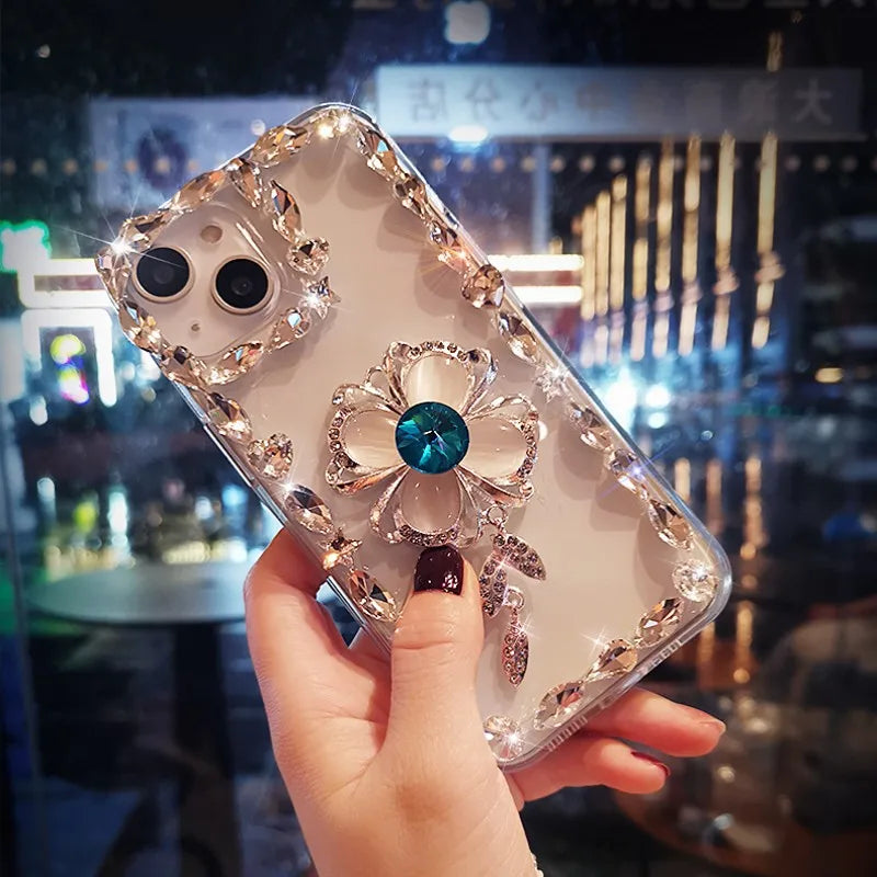 Phone Case Transparent Glitter Pearl Bow
