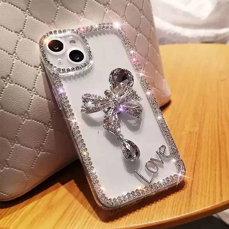 Phone Case Transparent Glitter Pearl Bow
