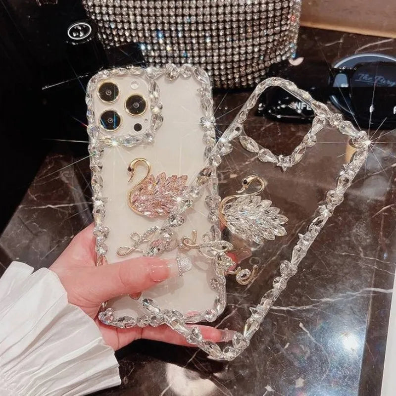 Phone Case Transparent Glitter Pearl Bow