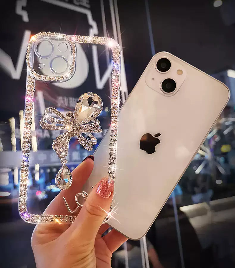 Phone Case Transparent Glitter Pearl Bow