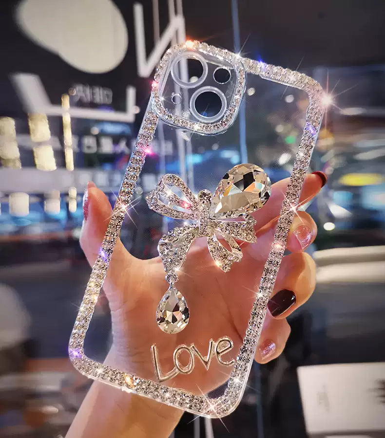 Phone Case Transparent Glitter Pearl Bow