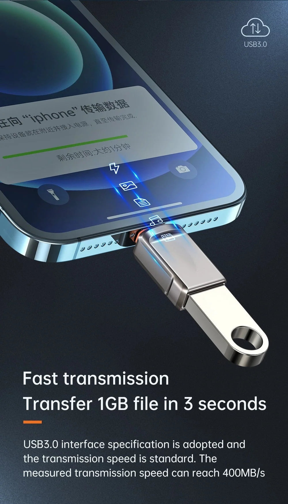 Phone OTG Adapter USB 3.0 Plug-and-Play