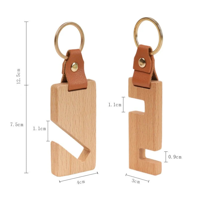 Phone Stand Natural Wood Portable Keychain Design