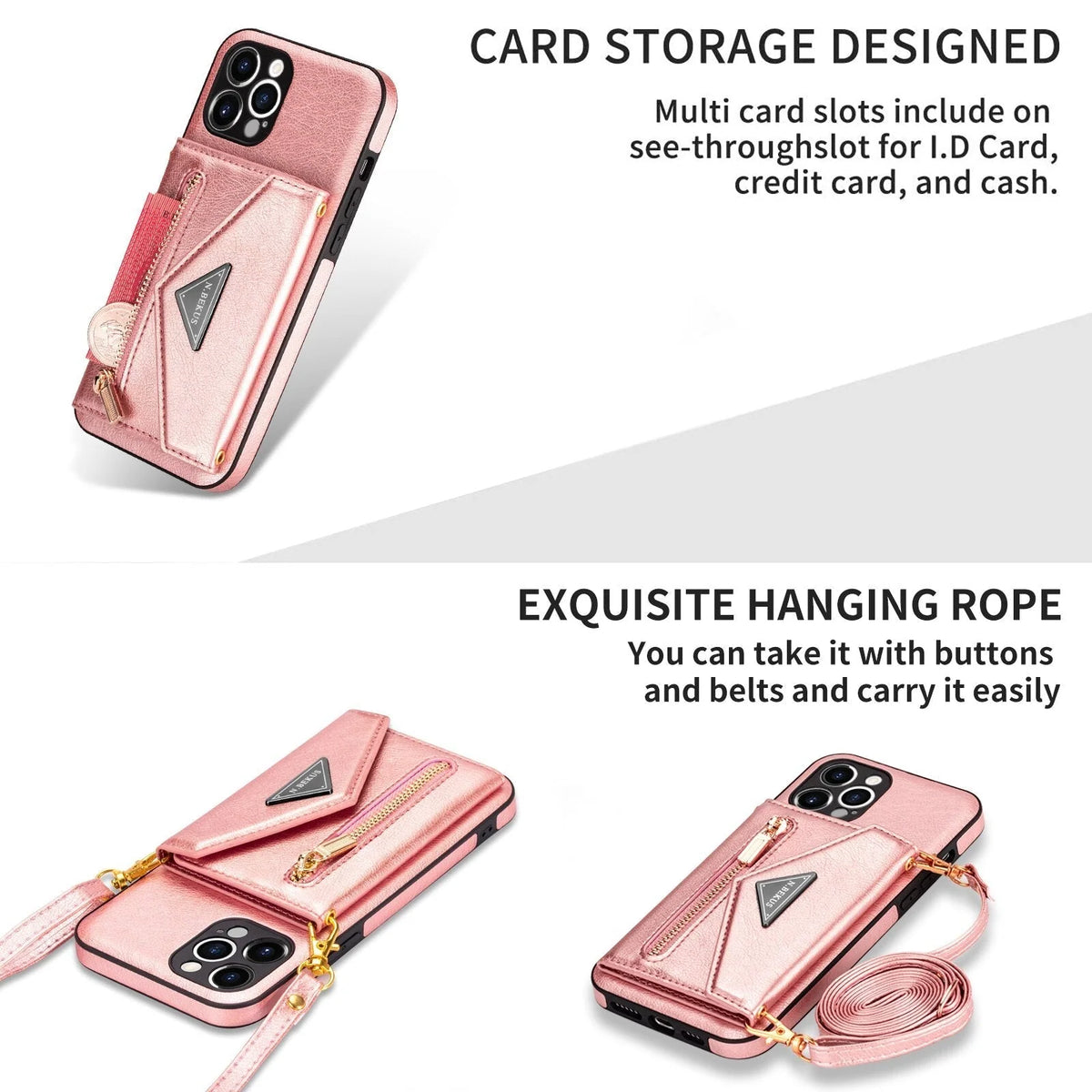 Phone Wallet Case Card Pocket Lanyard Dustproof