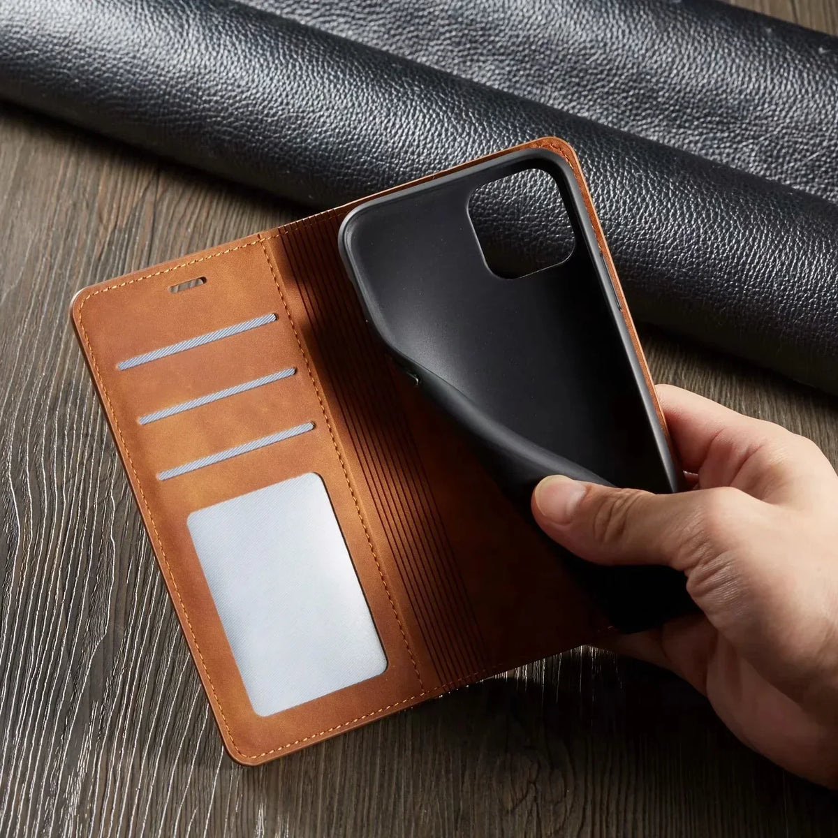 Phone Wallet Case Magnetic Closure Card Slots Foldable Stand