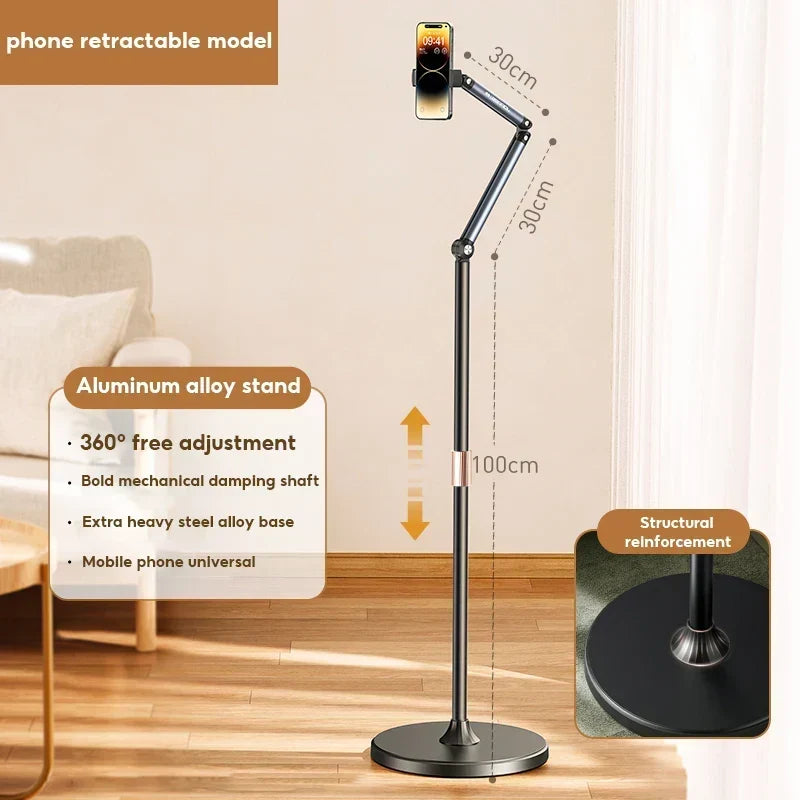 Phone and Tablet Floor Stand Aluminum Alloy Telescopic Adjustable Height & Angle