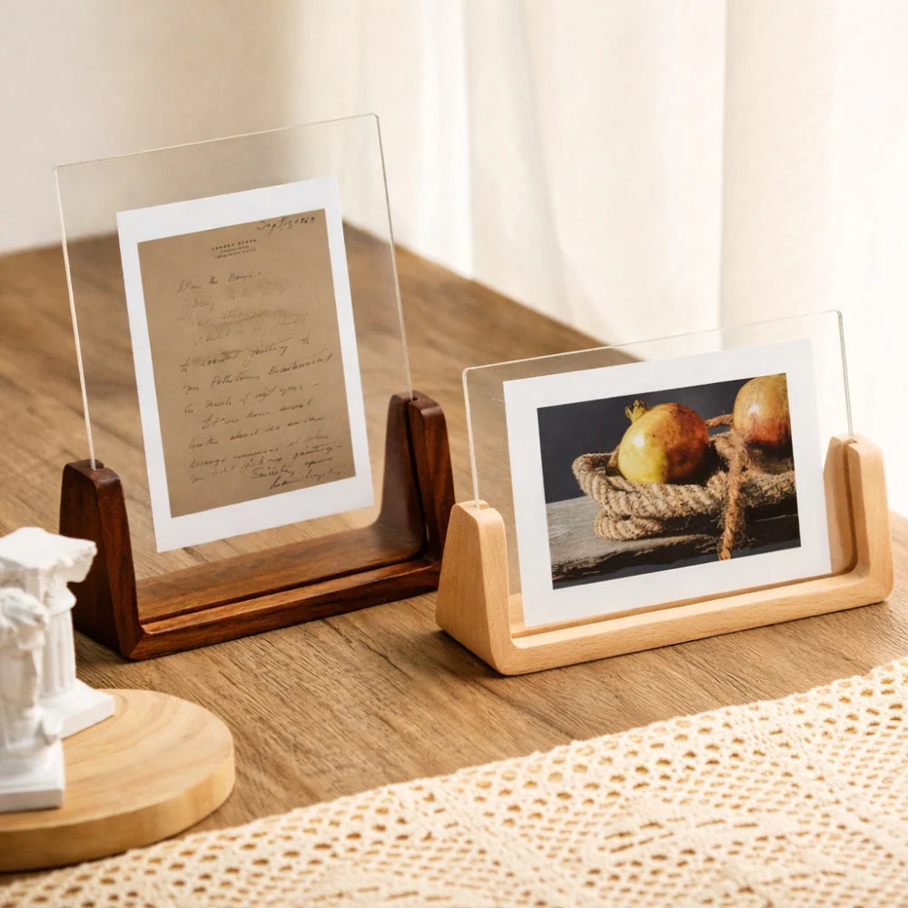 Photo Frame Borderless Floating Acrylic & Solid Wood Base