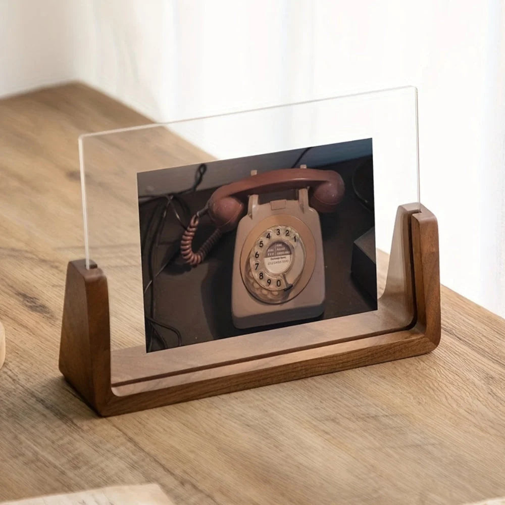Photo Frame Borderless Floating Acrylic & Solid Wood Base