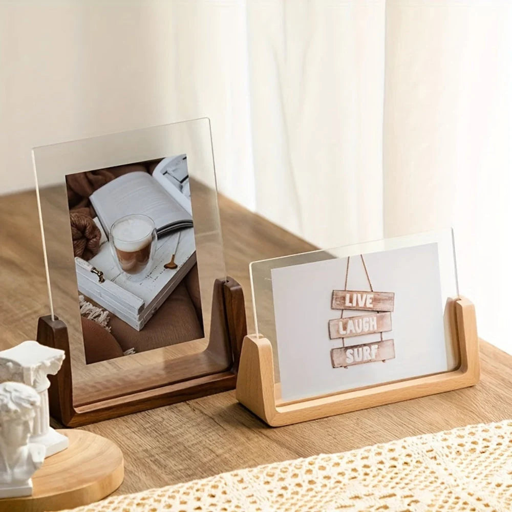 Photo Frame Borderless Floating Acrylic & Solid Wood Base
